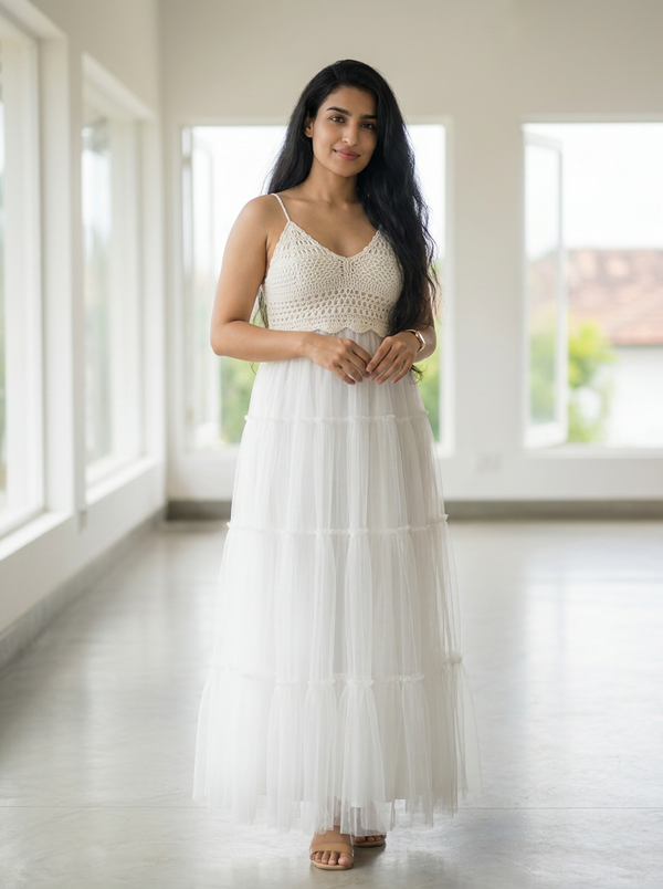 Crochet Bodice Tulle Dress - Ruffled Tiered Skirt - Sizes 28-36 — Editorial catalog photo aligned to brand reference styling; primary product image for search and accessibility.
