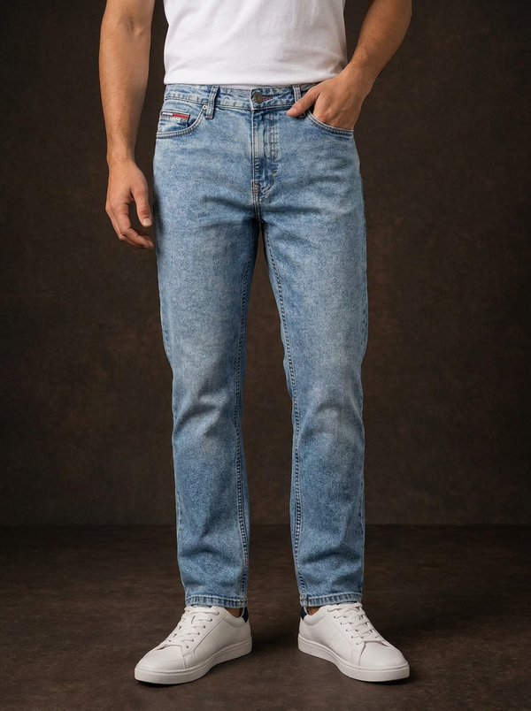 Tommy Hilfiger Men's Slim Fit Acid Wash Jeans - Vintage Style Light Blue Denim — Editorial catalog photo aligned to brand reference styling; primary product image for search and accessibility.
