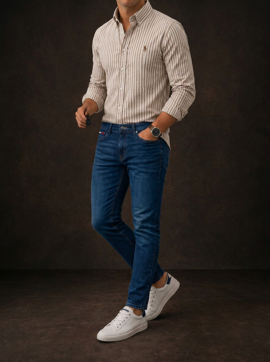 Men's Slim Fit Dark Wash Denim Jeans | Classic American Style — Editorial catalog photo aligned to brand reference styling; primary product image for search and accessibility.