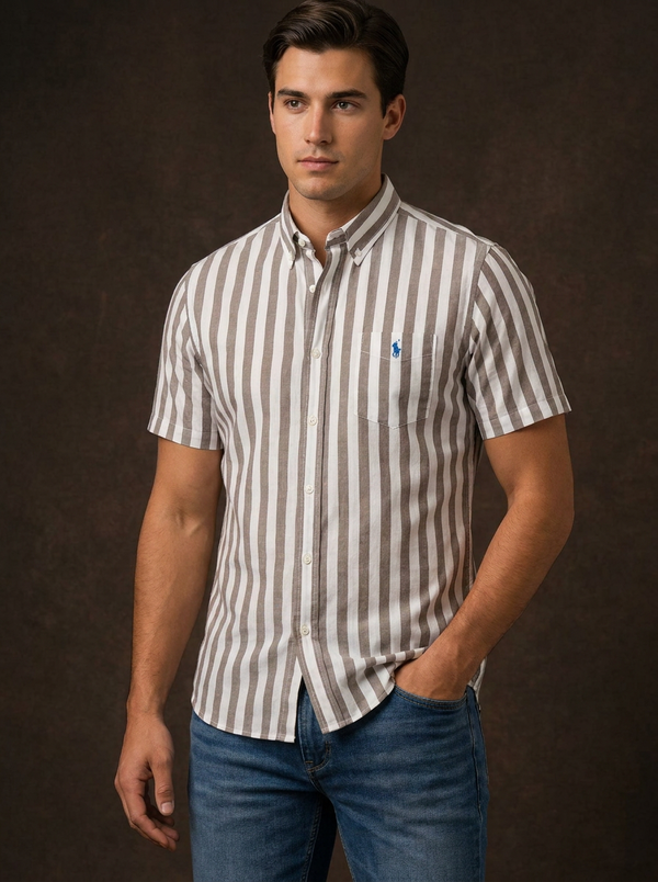 Ralph Lauren Men's Classic Fit Striped Short-Sleeve Shirt — Editorial catalog photo aligned to brand reference styling; primary product image for search and accessibility.