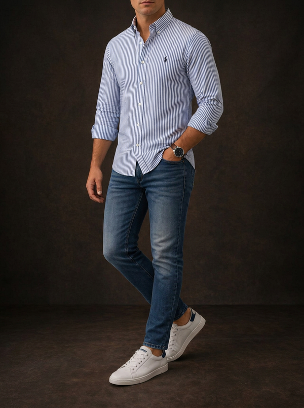 Ralph Lauren Men's Slim Fit Striped Button-Down Shirt - Blue/White — Editorial catalog photo aligned to brand reference styling; primary product image for search and accessibility.