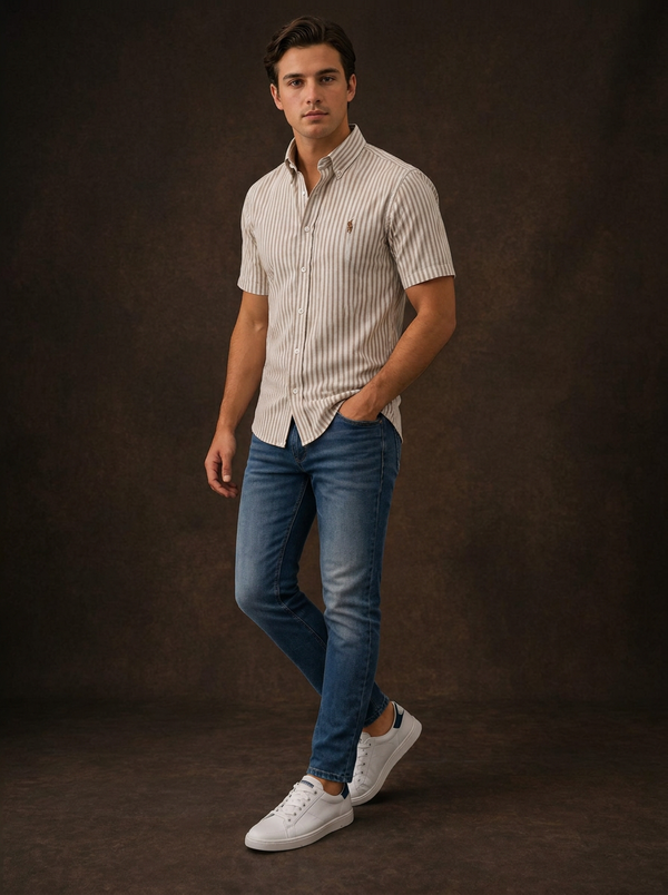Ralph Lauren Men's Slim Fit Striped Short Sleeve Shirt — Editorial catalog photo aligned to brand reference styling; primary product image for search and accessibility.