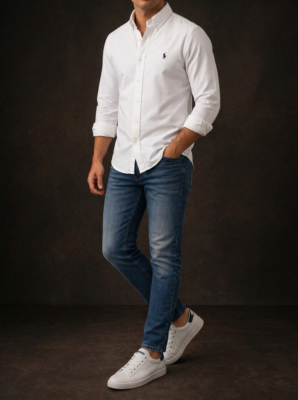Ralph Lauren Men's White Slim Fit Oxford Shirt | Classic Style — Editorial catalog photo aligned to brand reference styling; primary product image for search and accessibility.