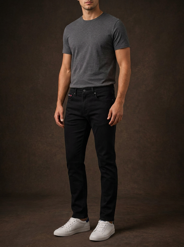 Tommy Hilfiger Men's Slim Fit Washed Black Jeans — Editorial catalog photo aligned to brand reference styling; primary product image for search and accessibility.