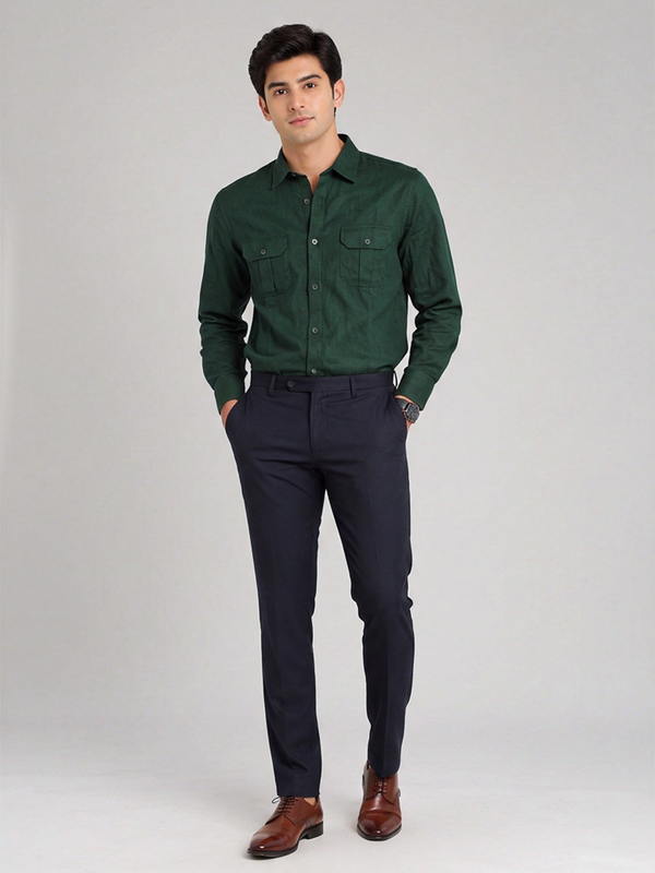 Allen Solly Men's 100% Linen Utility Shirt in Dark Green