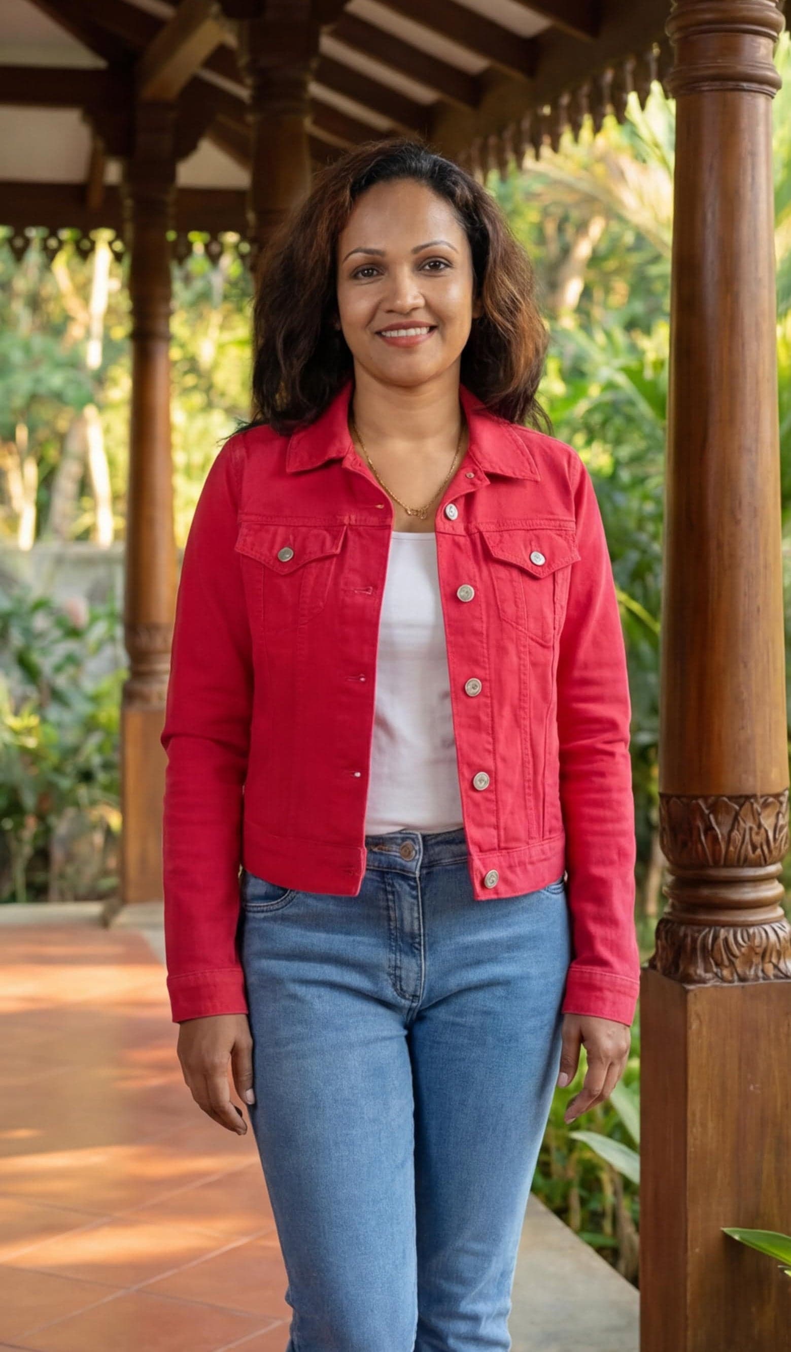 The original true red color denim jacket