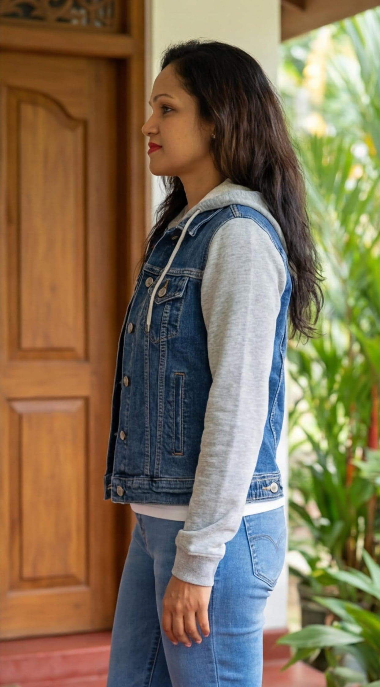 Hybrid hoodie jacket with denim body