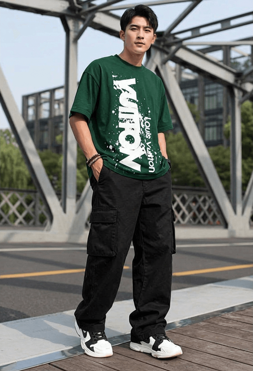 Men's Louis Vuitto Tshirt Puff Print Oversized T-Shirt | Drop Shoulder Tee