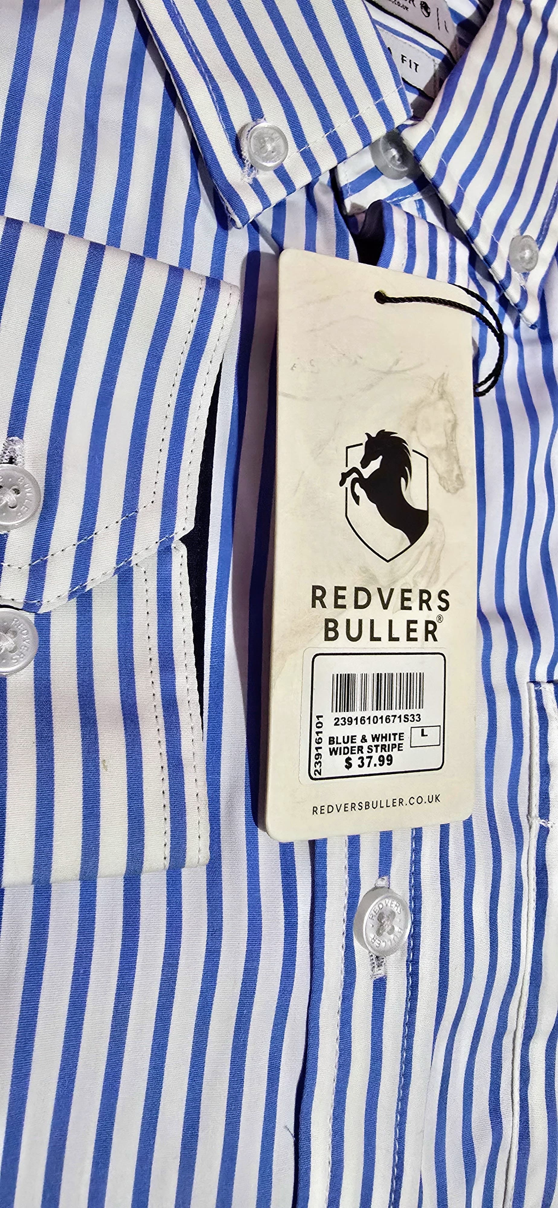 Redvers Buller Men's Slim Fit Blue & White Striped Dress Shirt — image 3