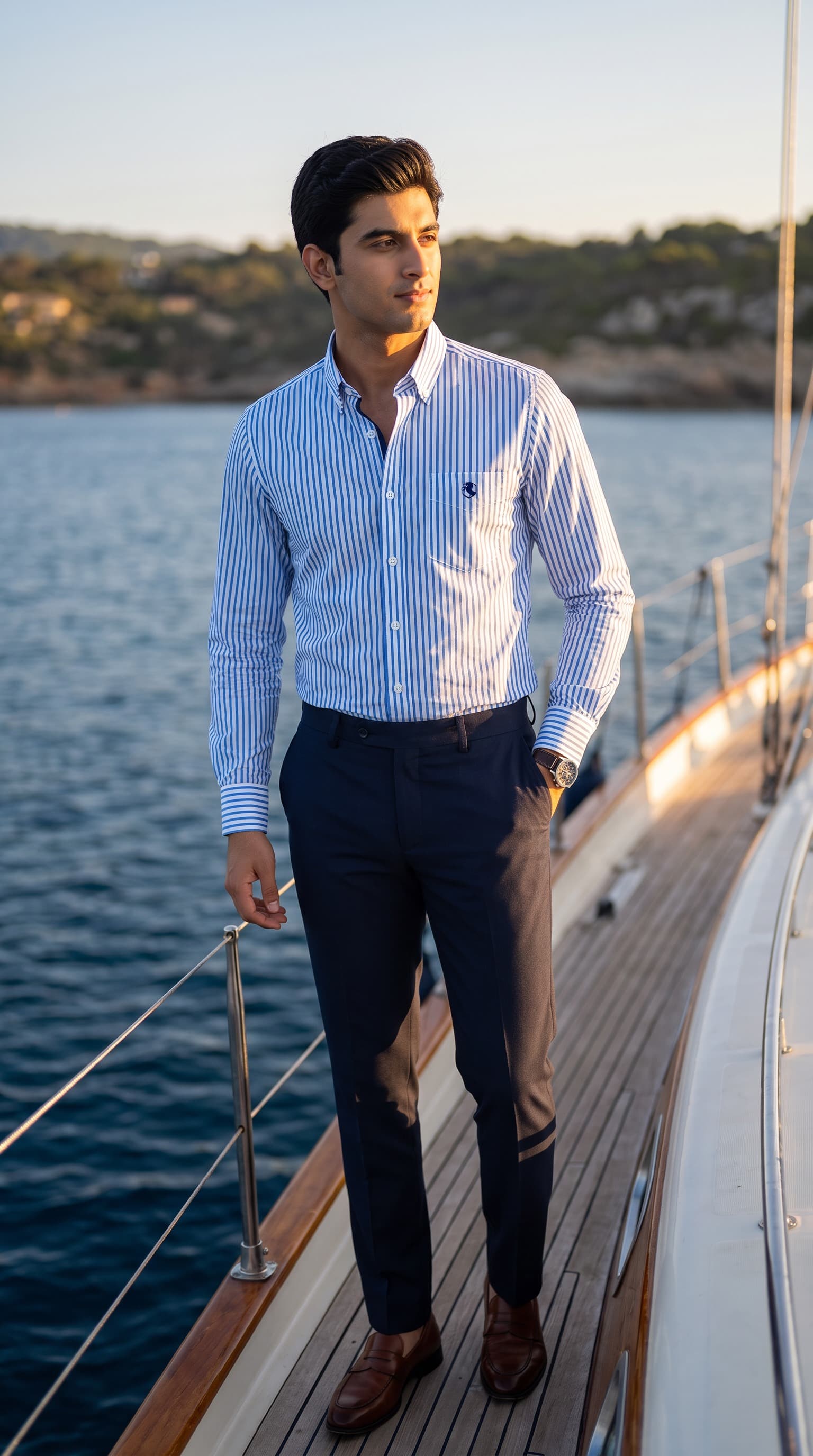 Redvers Buller Men's Slim Fit Blue & White Striped Dress Shirt