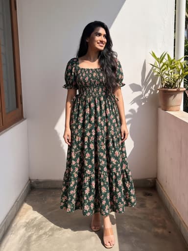 Black Floral Smocked Maxi Dress