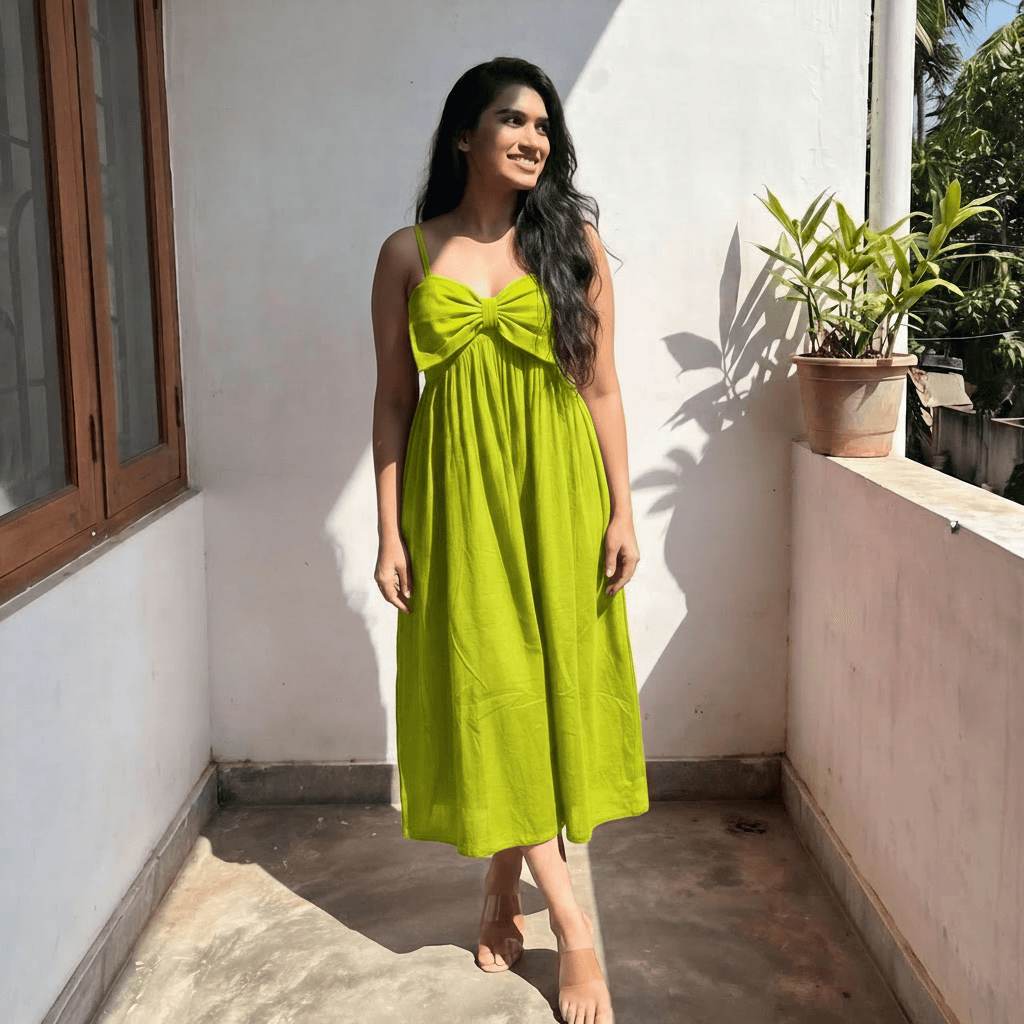Lime Green Bow Front Smocked Back Short Dress — image 2