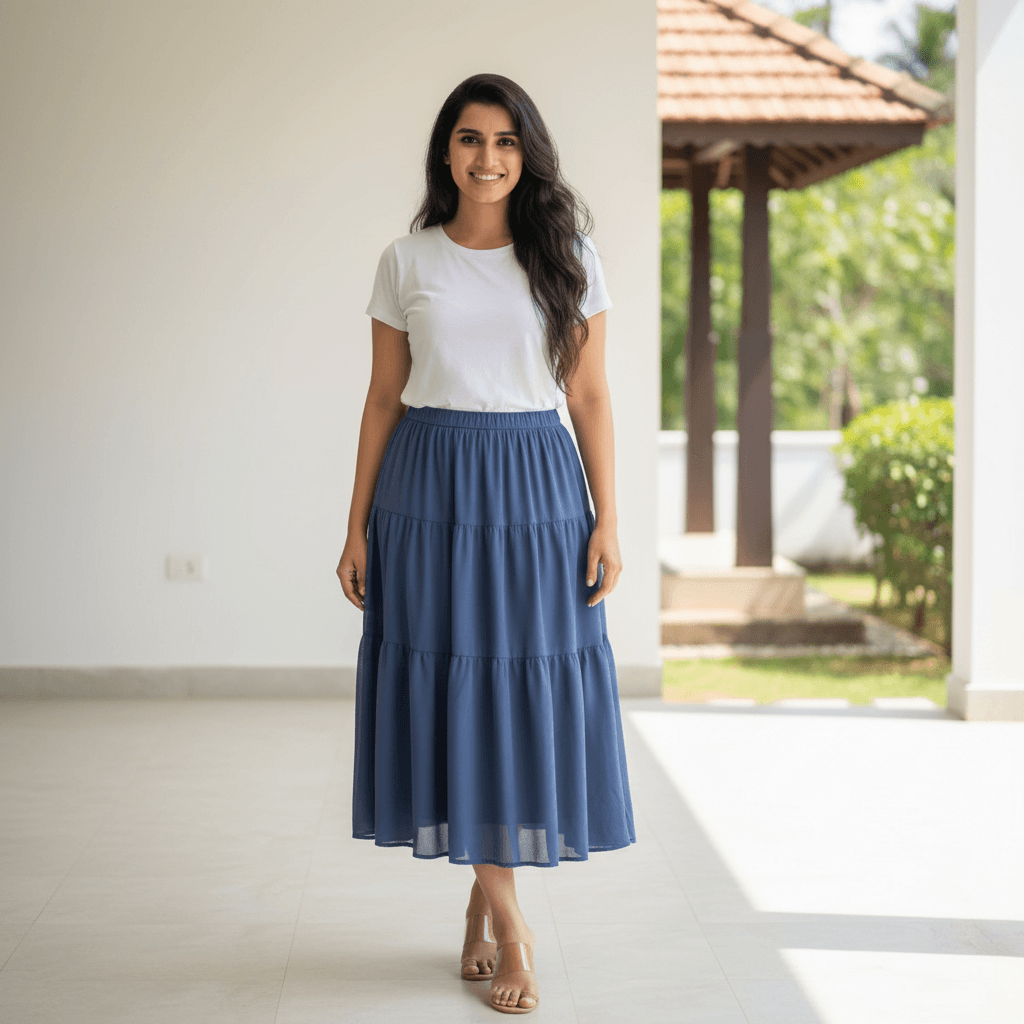 Women's Dark Blue Tiered Flowy Boho Maxi Skirt — image 1