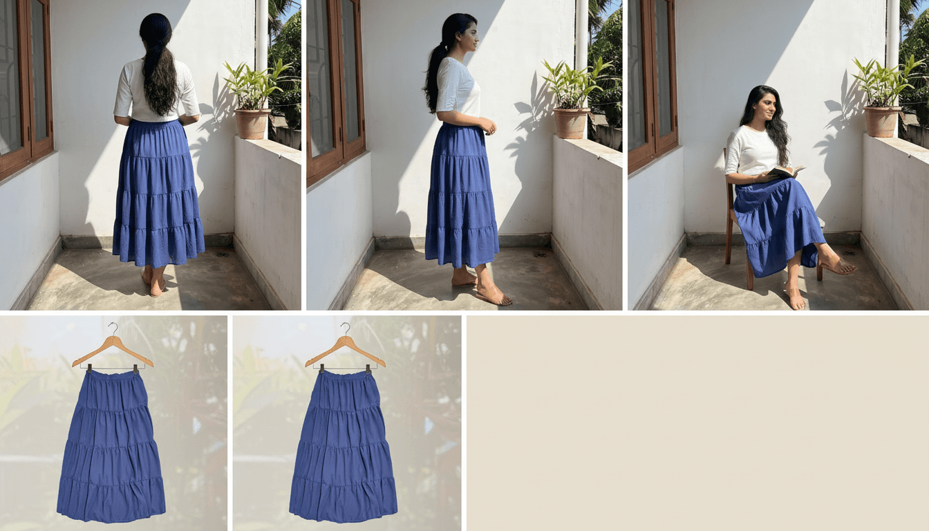 Women's Dark Blue Tiered Flowy Boho Maxi Skirt — image 2
