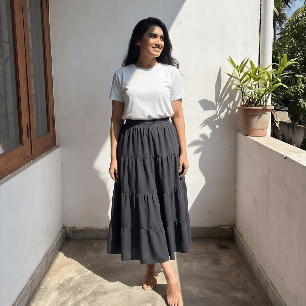 Black Tiered Flowy Maxi Skirt — image 1