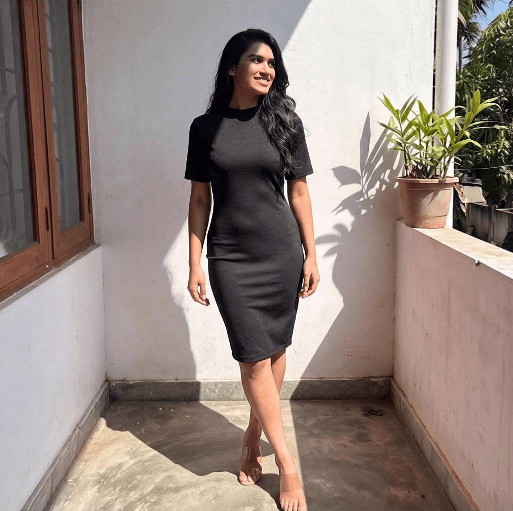 Women's Black Mock Neck Short Sleeve Mini Dress — image 1