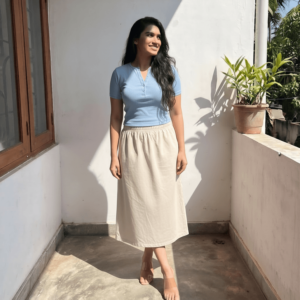 Women's Light Blue Ribbed Henley Crop Top