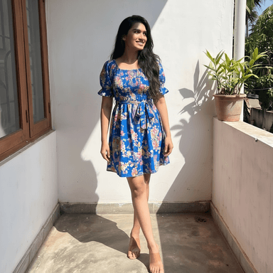 Women's Blue Floral Mini Dress Sri Lanka