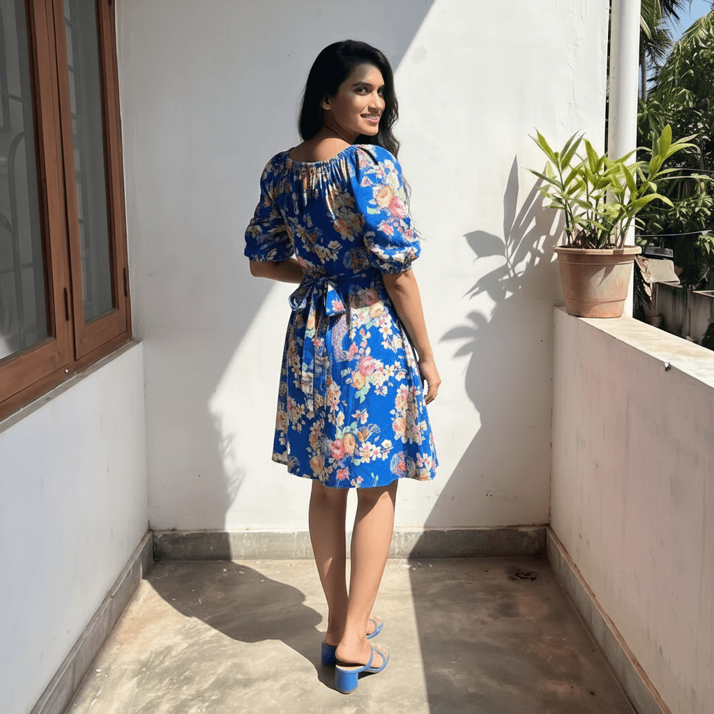 Women's Blue Floral Mini Dress Sri Lanka — image 2