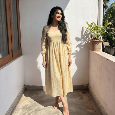 Women's Light Yellow Floral Maxi Dress Sri Lanka