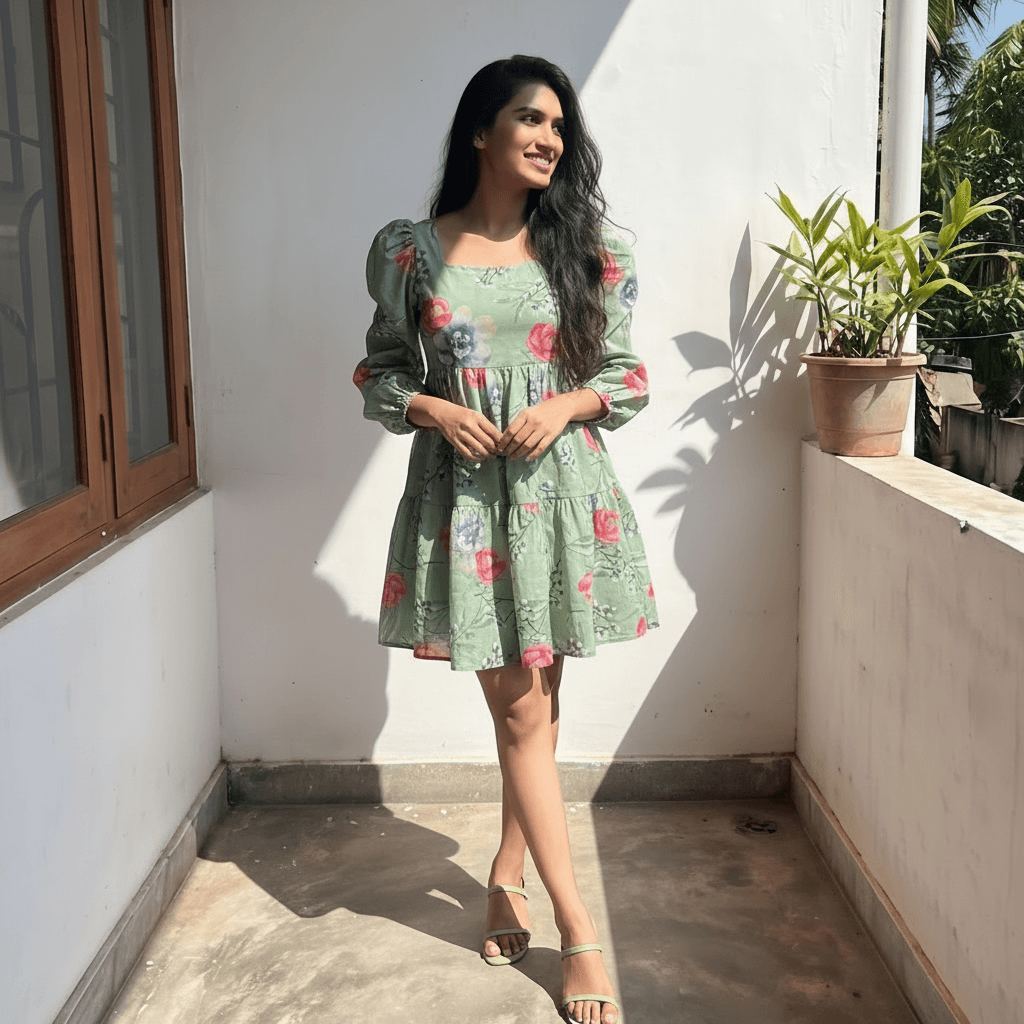 Women's Green Floral Mini Dress Sri Lanka — image 1