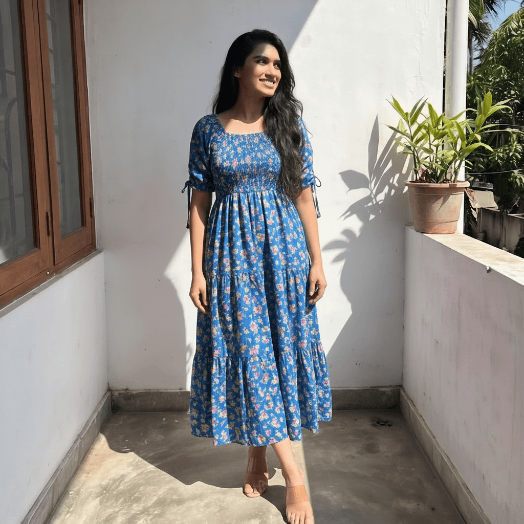Women's Blue Floral Maxi Dress Sri Lanka