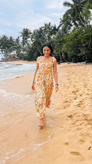 Women's Orange Floral Maxi Dress Sri Lanka