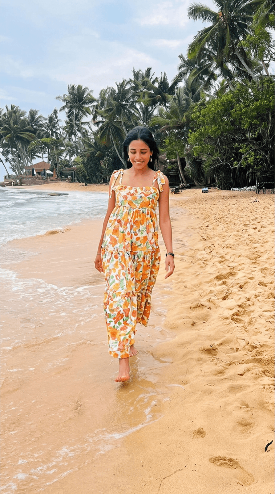 Women's Orange Floral Maxi Dress Sri Lanka