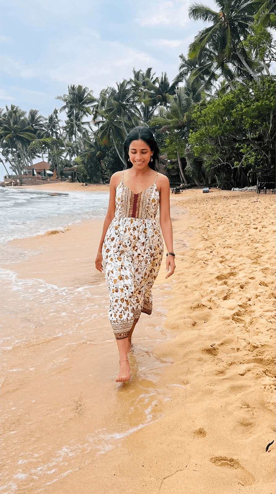 Women's White Floral Midi Dress Sri Lanka