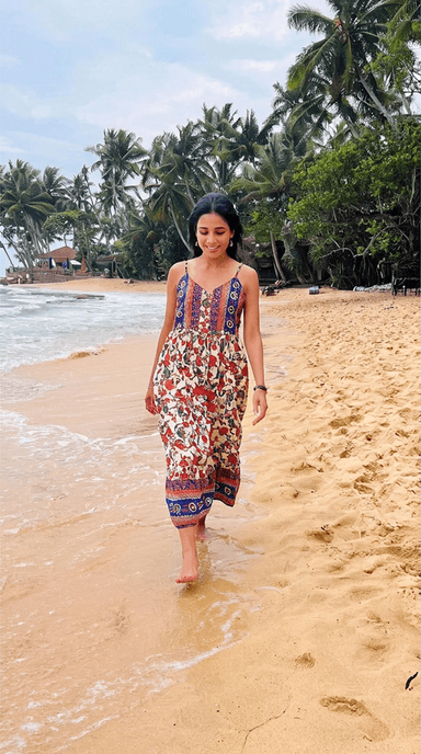 Women's Red Floral Midi Dress Sri Lanka