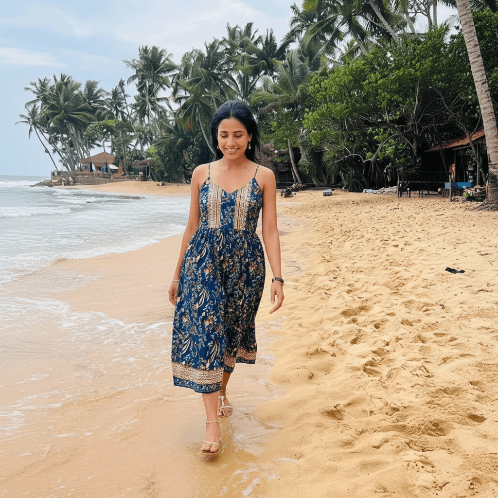 Women's Dark Blue Floral Midi Dress Sri Lanka