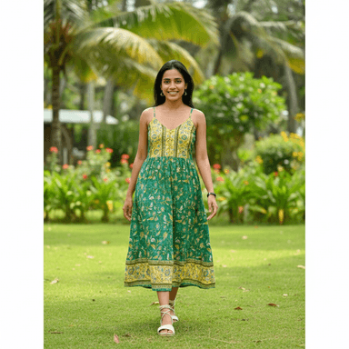 Women's Green Floral Midi Dress Sri Lanka