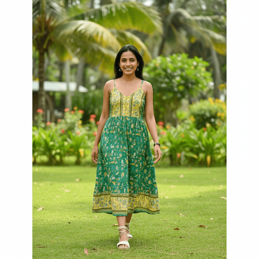 Women's Green Floral Midi Dress Sri Lanka