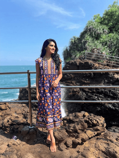 Women's Dark Blue Floral Midi Dress Sri Lanka