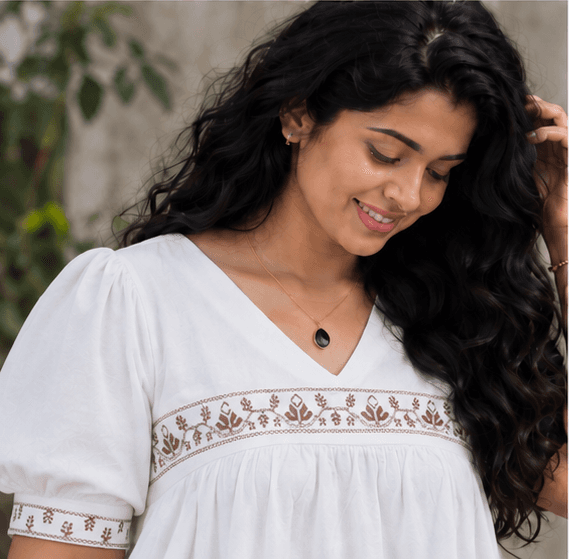 White Embroidered Linen Dress with Puff Sleeves | Summer Style — image 3
