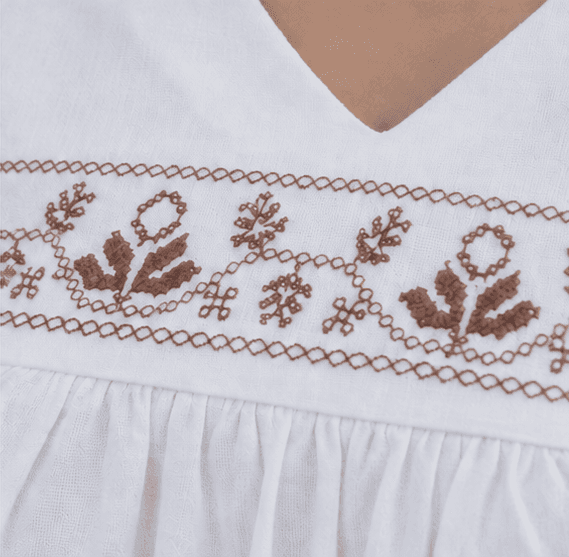 White Embroidered Linen Dress with Puff Sleeves | Summer Style — image 4