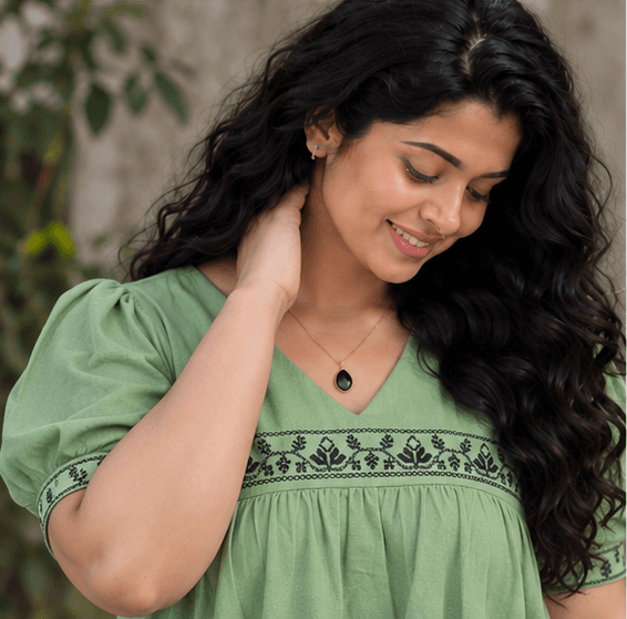 Thea Sage Green Embroidered Linen Dress | Casual Smock Fit — image 3