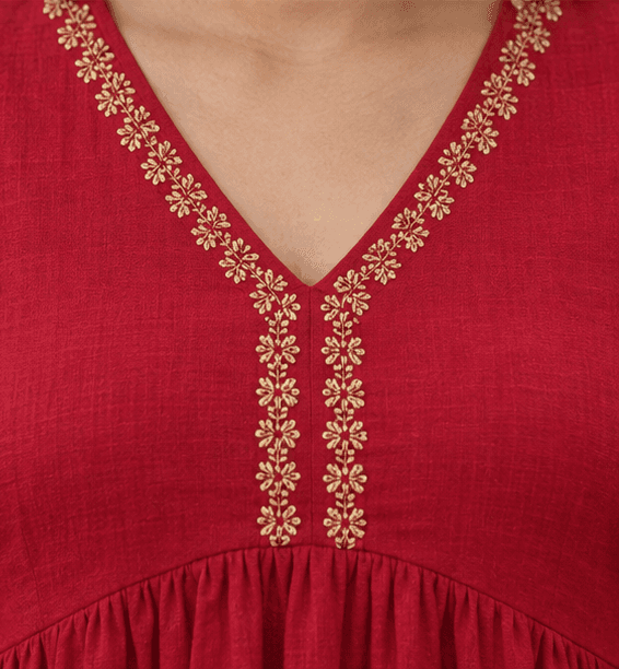 Red Embroidered Empire Waist Maxi Dress | Elegant & Flowy — image 6