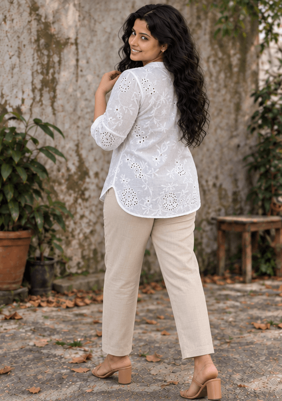 White Broderie Anglaise Button-Up Blouse | Cutlon Eyelet Top — image 2