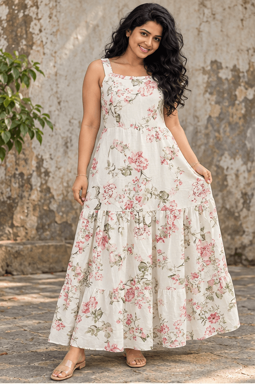 Women's White Floral Maxi Dress Sri Lanka
