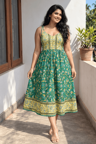 Women's Green Floral Midi Dress Sri Lanka