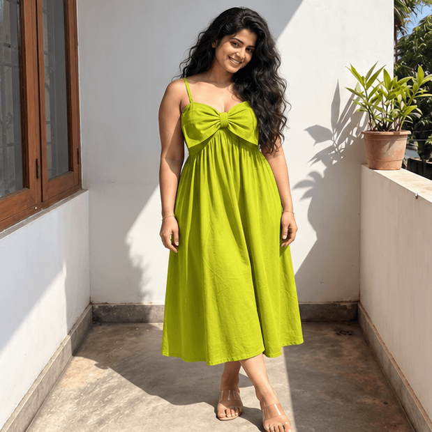 Lime Green Bow Front Smocked Back Short Dress — image 1