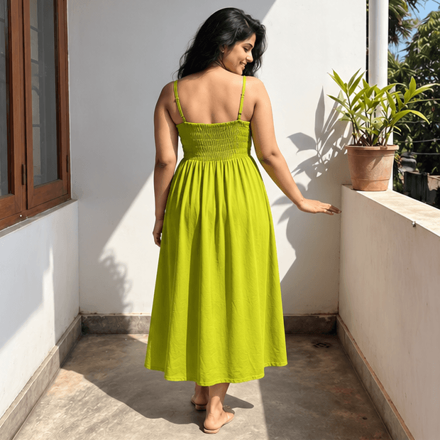 Lime Green Bow Front Smocked Back Short Dress — image 3