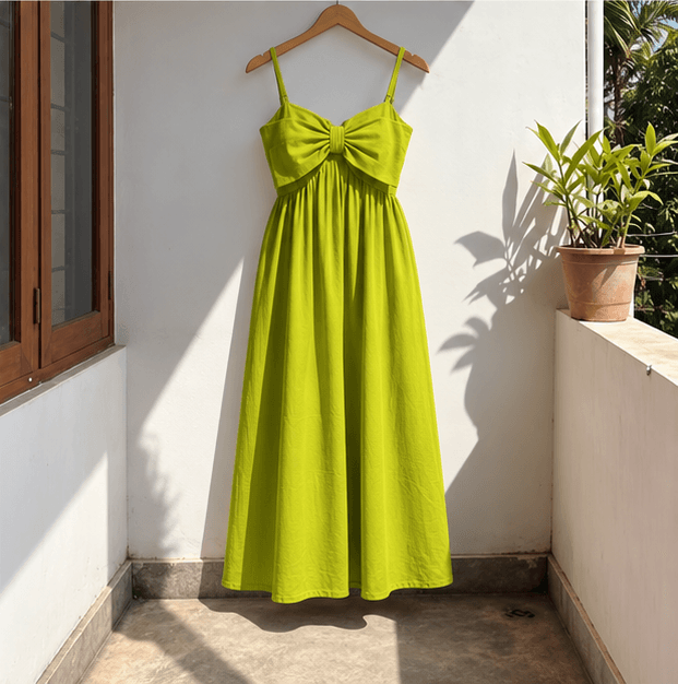 Lime Green Bow Front Smocked Back Short Dress — image 4
