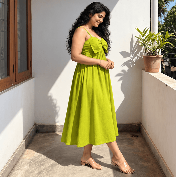 Lime Green Bow Front Smocked Back Short Dress — image 5