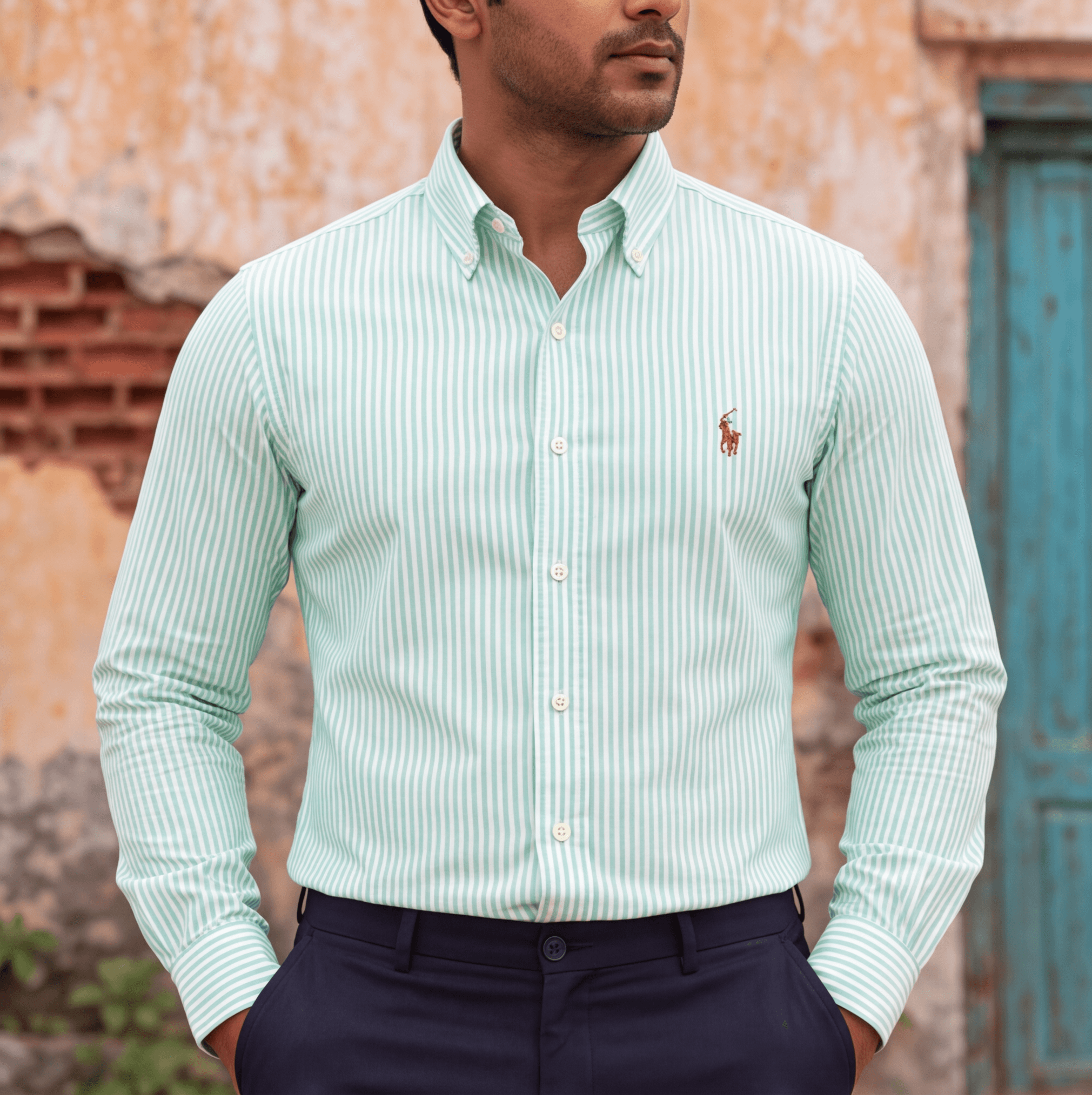 Ralph Lauren Mens Green Striped Shirt Sri Lanka