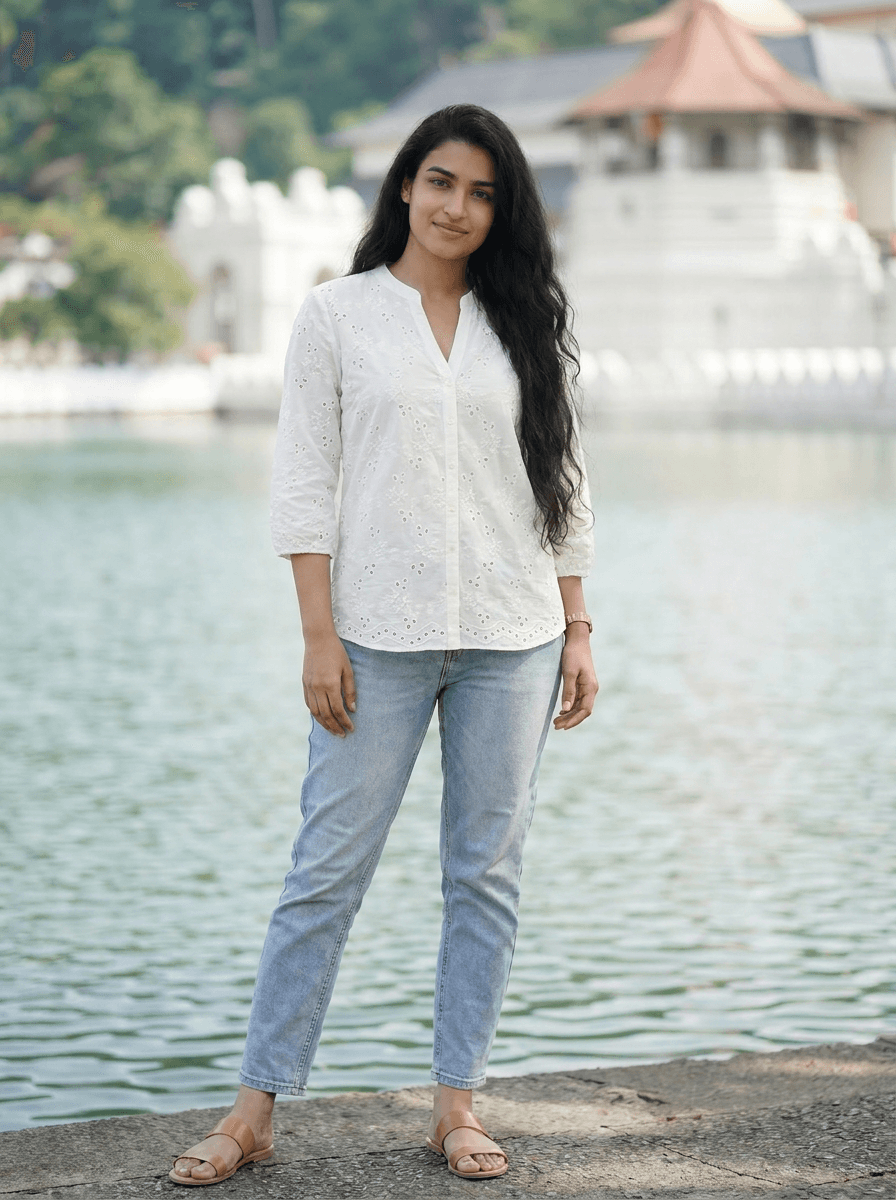 White Broderie Anglaise Button-Up Blouse | Cotton Eyelet Top