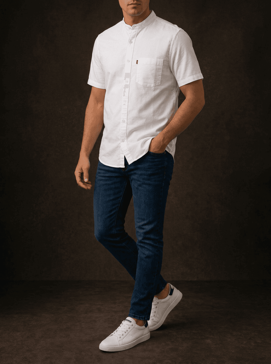 Levi's Men's White Band Collar Short-Sleeve Shirt | Casual Style