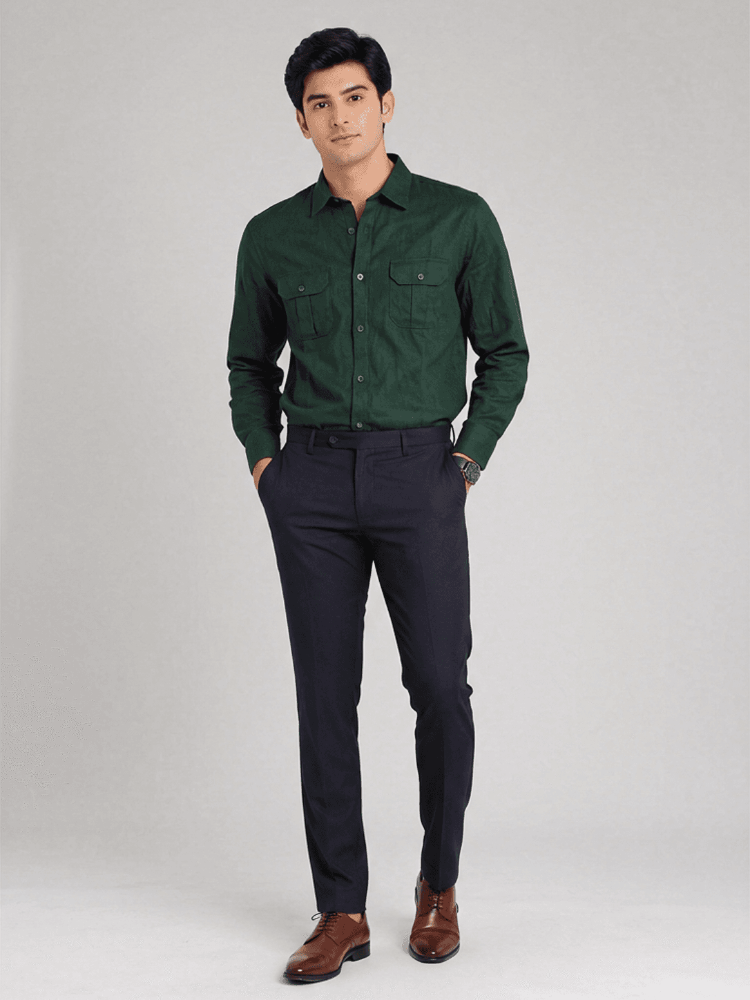 Allen Solly Men's 100% Linen Utility Shirt in Dark Green
