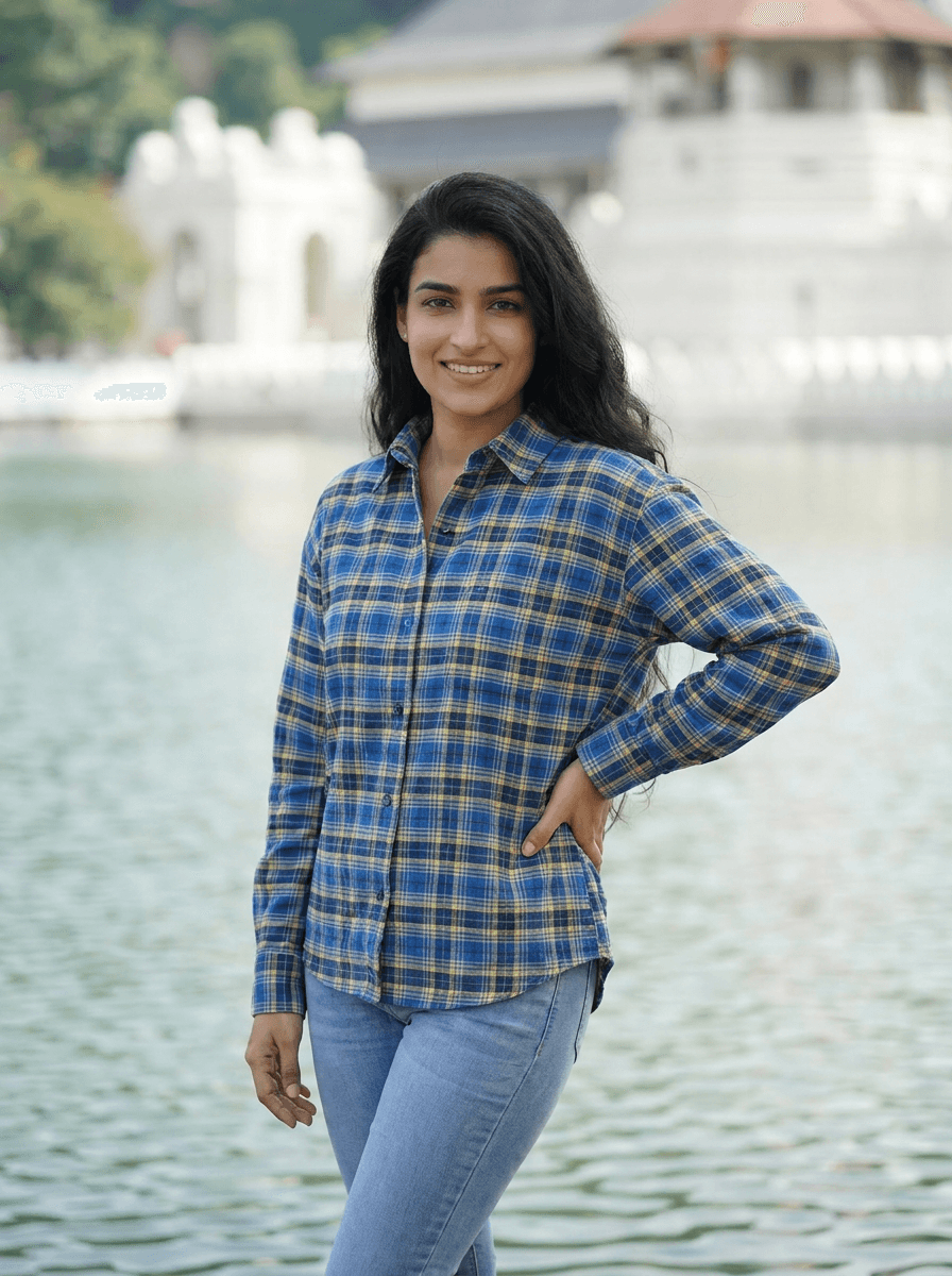 Women's Blue & Yellow Plaid Button-Down Shirt | Casual Classic Top